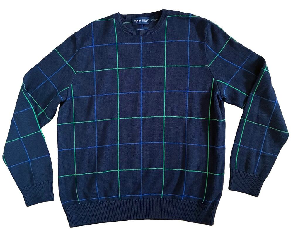 Polo Golf Ralph Lauren Men's Size L VTG Check Long Sleeve Knit Sweater